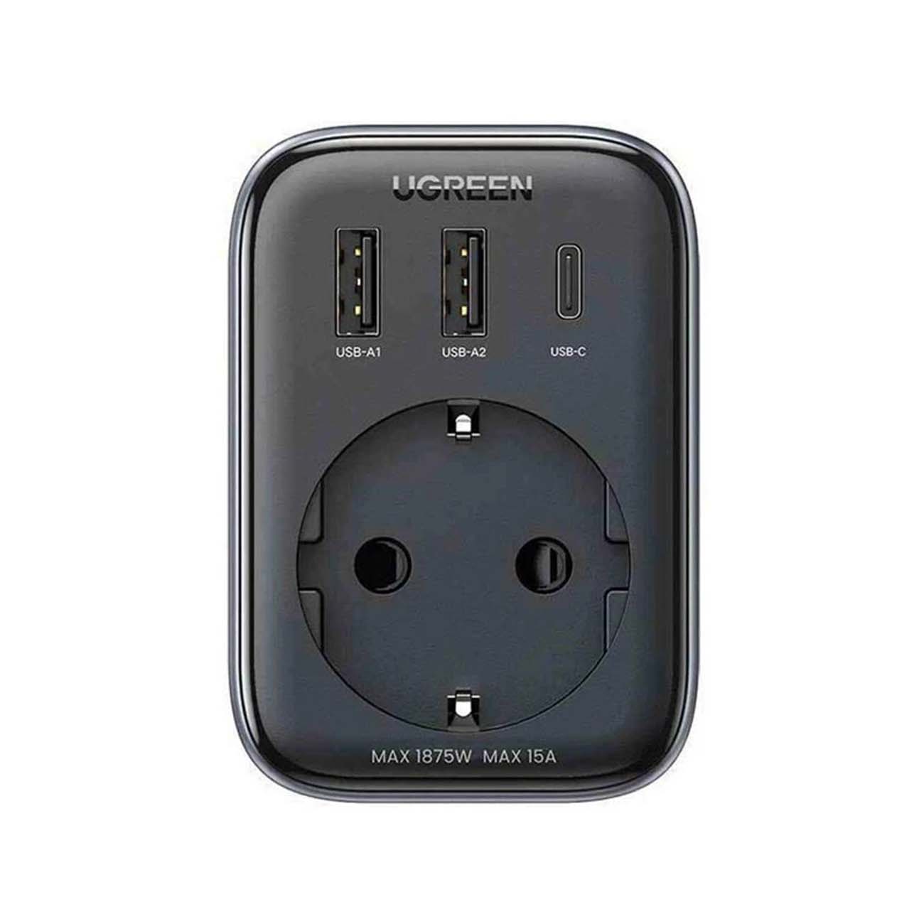 نمای روبه رو محافظ و شارژر دیواری یوگرین UGREEN CD314-90613 30W Wall Charger & Outlet Extender
