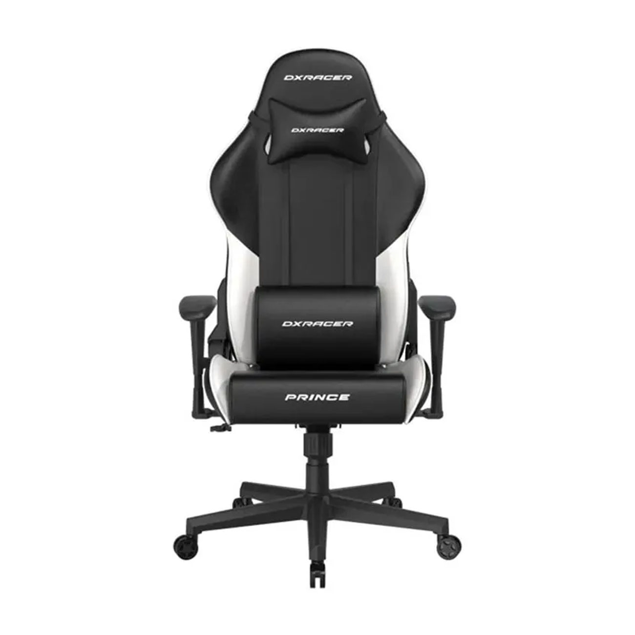 نمای روبه رو صندلی گیمینگ DXRACER Prince P132 2025 Black White Gaming Chair