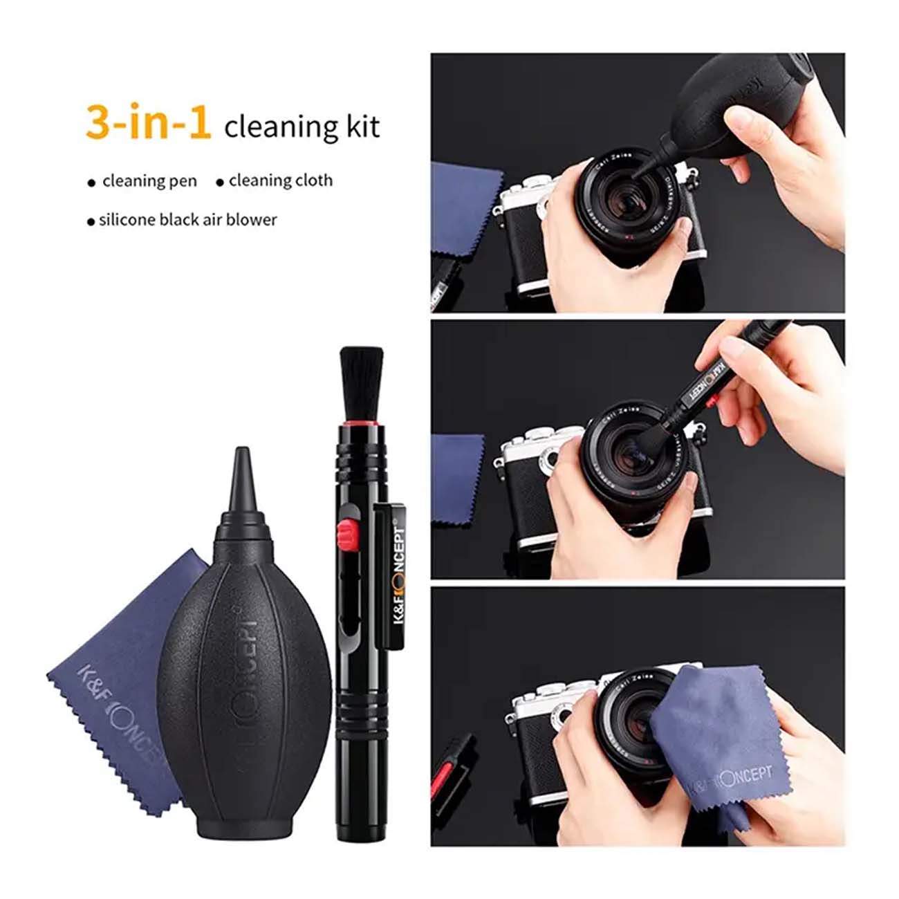 نمای کاربردی کیت تمیزکننده دوربین K&F CONCEPT 3-in-1 Professional Camera Cleaning Kit