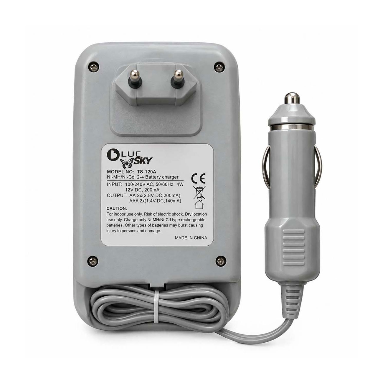 نمای پشت شارژر باتری قلمی و نیم‌قلمی Blue Sky TS-120A Rechargeable Battery Charger