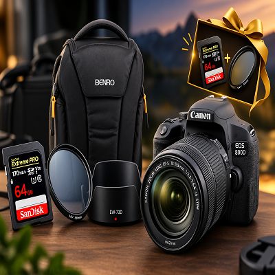 دوربین عکاسی دست دوم فول پکیج کانن Canon eos 800D kit 18-135 is (25000 شات)