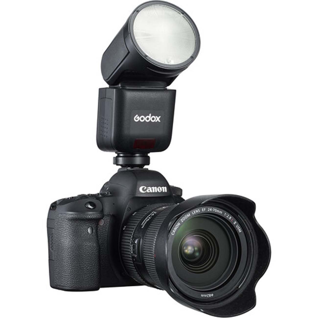 نمای نصب شده فلاش اکسترنال گودکس Godox V1mid C TTL On-Camera Flash for Canon