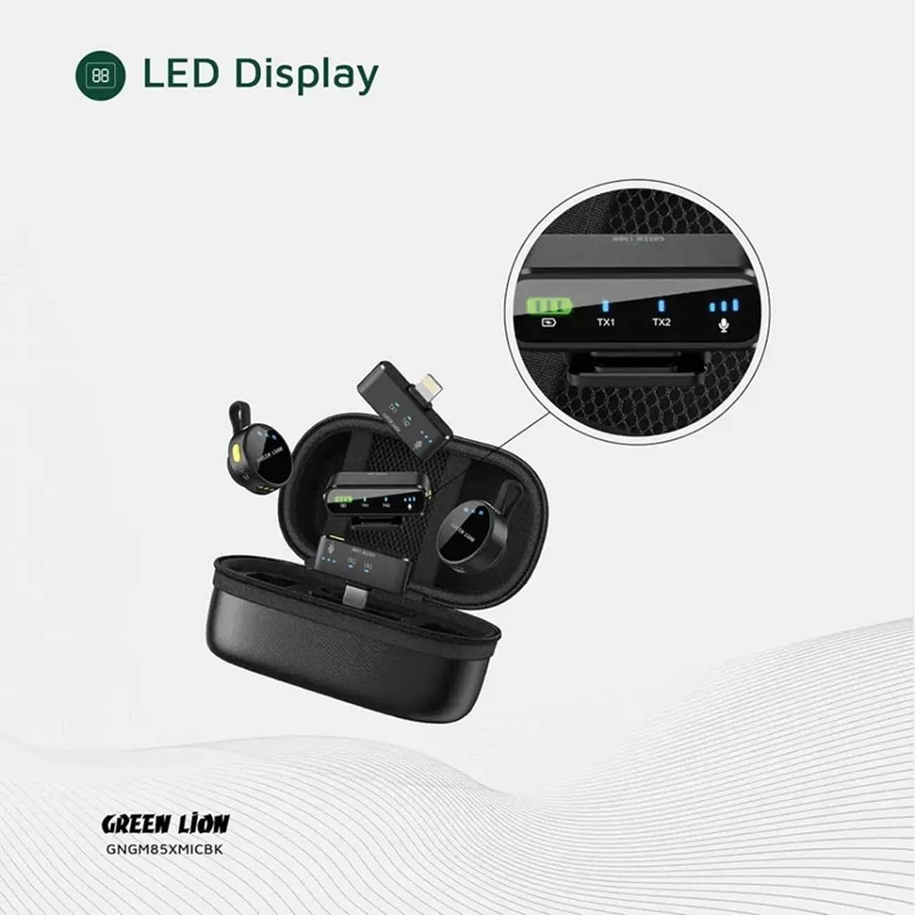 نمای کاربردی میکروفون یقه‌ای بی‌سیم گرین‌لاین Green Lion GM-85X 3 In 1 Wireless Microphone