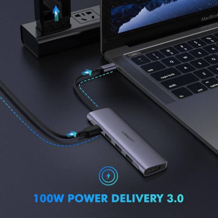 قدرت شارژ هاب 5 پورت یوگرین UGREEN CM136 5-in-1 USB-C Hub