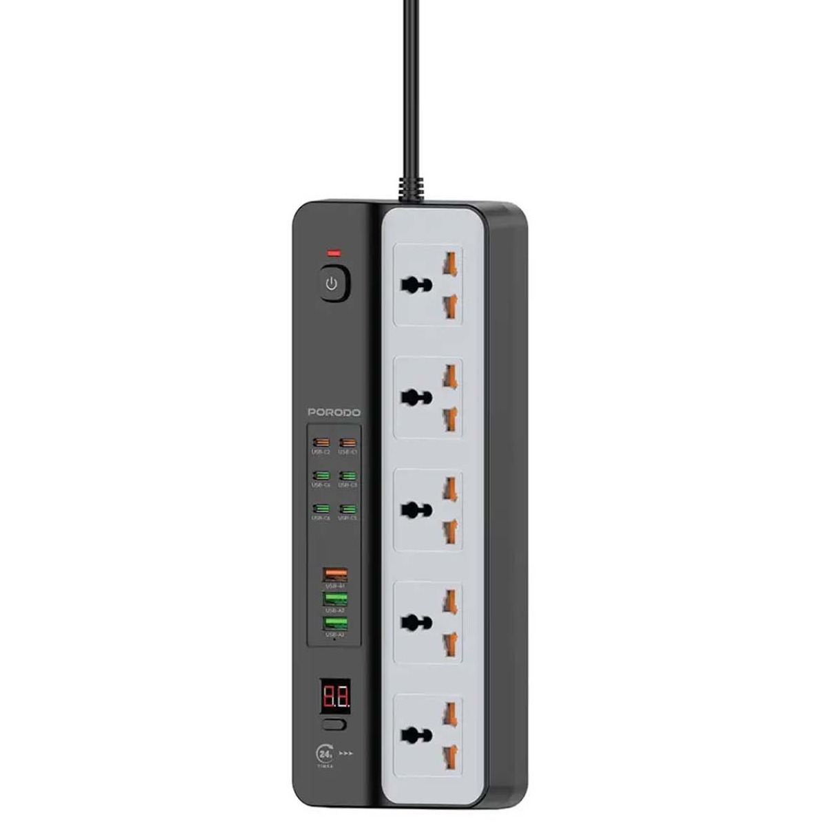 چند راهی برق پرودو Porodo PDFWCH098BK 3000W 5AC Universal Power Strip with 9 USB Ports