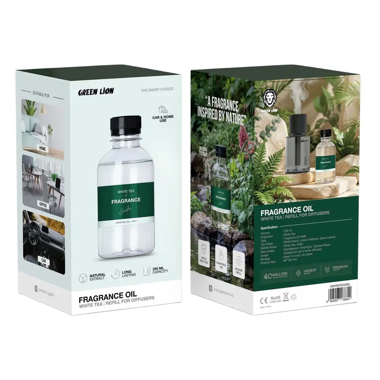 نمای جعبه روغن خوشبوکننده چای سفید گرین لاین Green Lion 250ml Fragrance Oil White Tea Refill for Dif