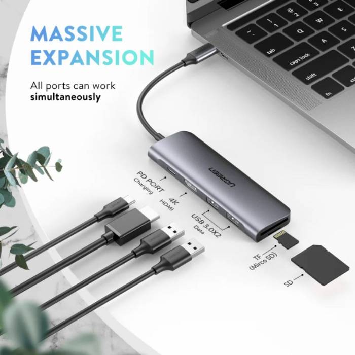 پورت هاب 6 پورت یوگرین UGREEN CM195 6-in-1 USB-C Hub