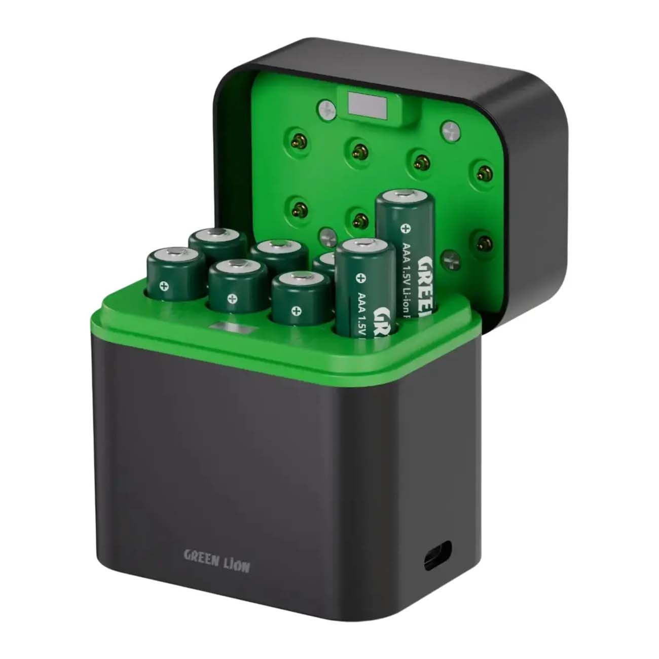 شارژر باتری نیم‌قلمی گرین لاین Green Lion GRB-12 Rechargeable AAA Battery Charger with 8 Batteries