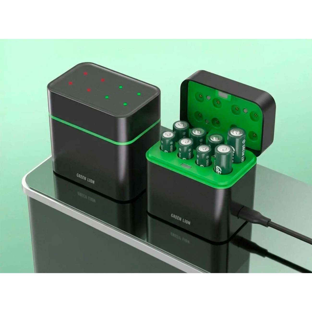 نمای کاربردی شارژر باتری نیم‌قلمی گرین لاین Green Lion GRB-12 Rechargeable AAA Battery Charger with 