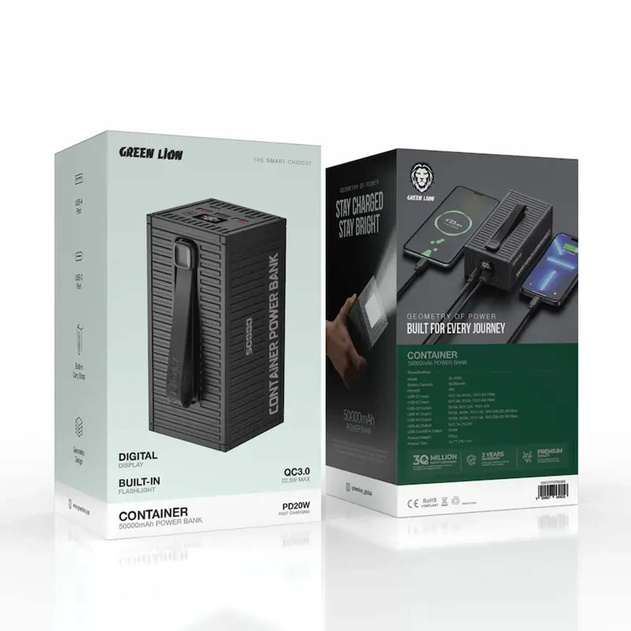 نمای جعبه پاوربانک گرین لاین Green Lion GL-PX63 50000mAh 22.5W Power Bank