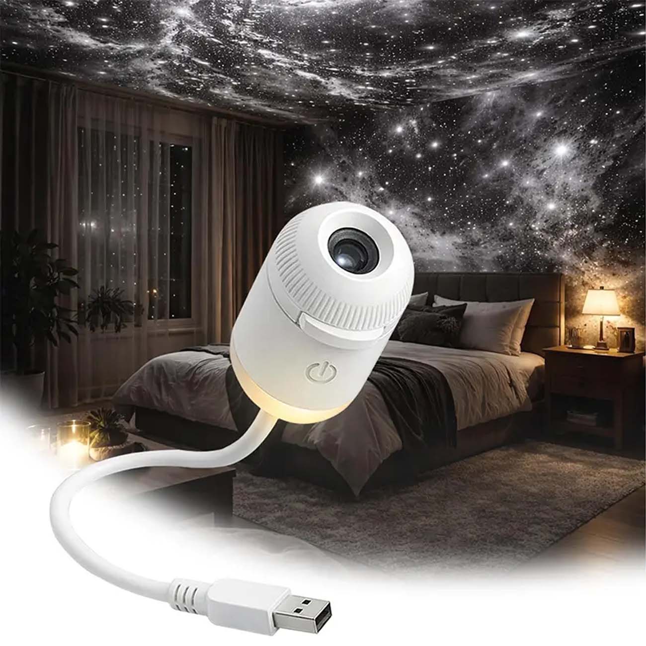 نمای جانبی مینی چراغ کهکشانی Starry Sky USB 12 Disc Galaxy Projector Night Light