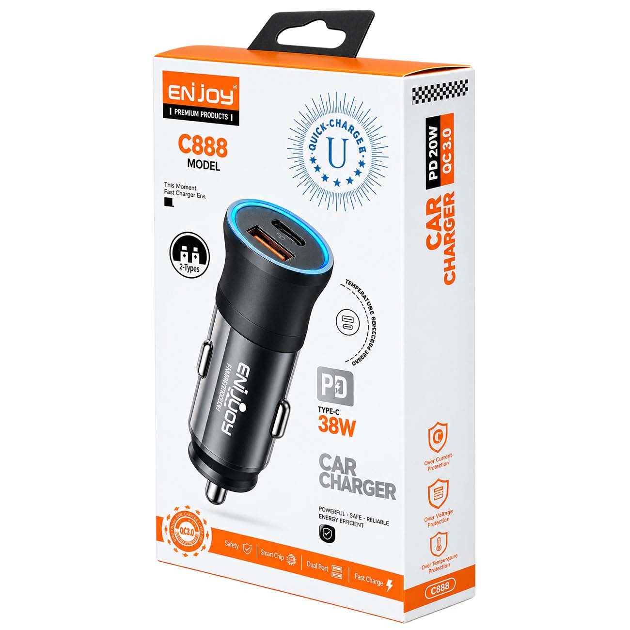شارژر فندکی ENUJOY C-888 38W Dual Port PD Type-C Car Charger
