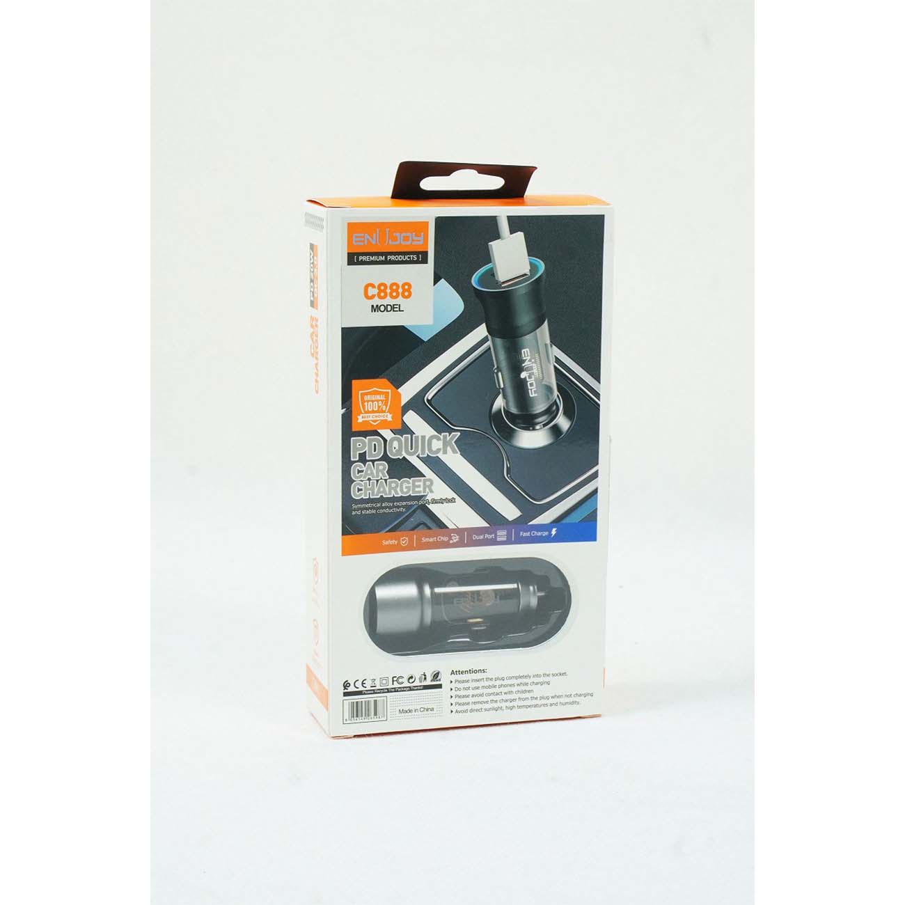 نمای جعبه شارژر فندکی دو پورت ENUJOY C-888 38W Dual Port PD Type-C Car Charger
