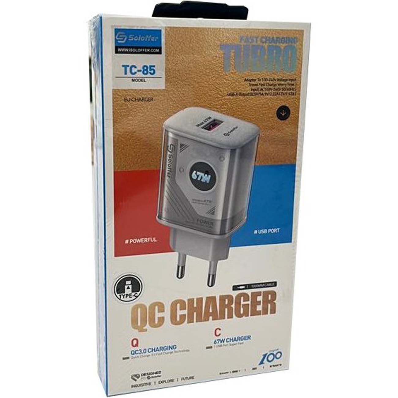 نمای جعبه شارژر دیواری Soloffer TC-85 67W Turbo Type-C Wall Charger