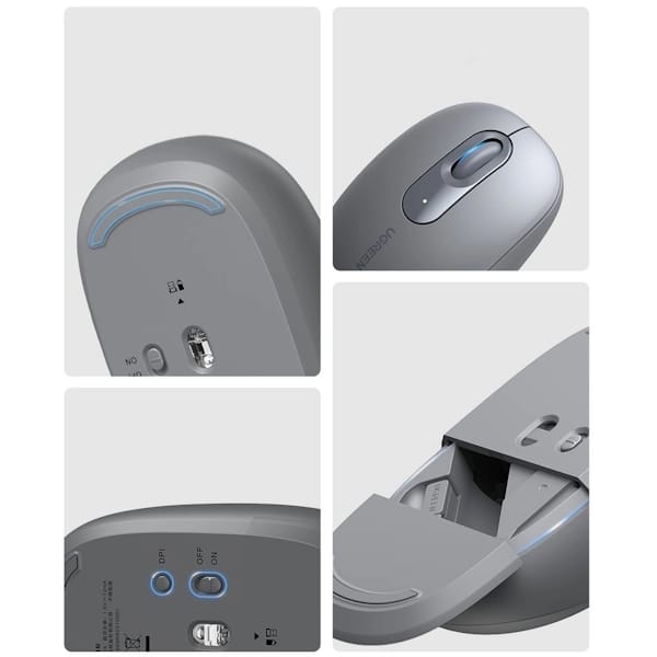 عکس از نماهای مختلف ماوس خاکستری  UGREEN MU105 2.4GHz Wireless Mouse