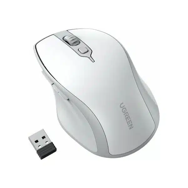 عکس از دانگل و ماوس سفید UGREEN 2.4GHz MU101 Dual Mode Wireless Mouse