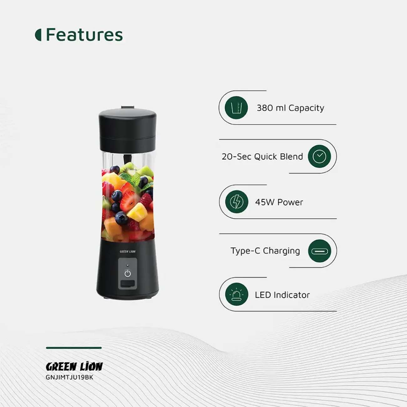 نمای توضیحات شیکر قابل حمل گرین لاین Green Lion 380ml Juice Mate Portable Juicer