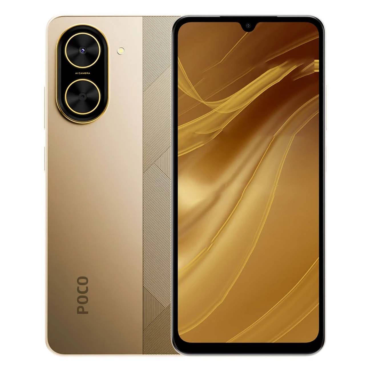 نمای روبه رو گوشی موبایل شیائومی طلایی Xiaomi Poco C71 Dual SIM 128GB 4GB RAM Mobile Phone