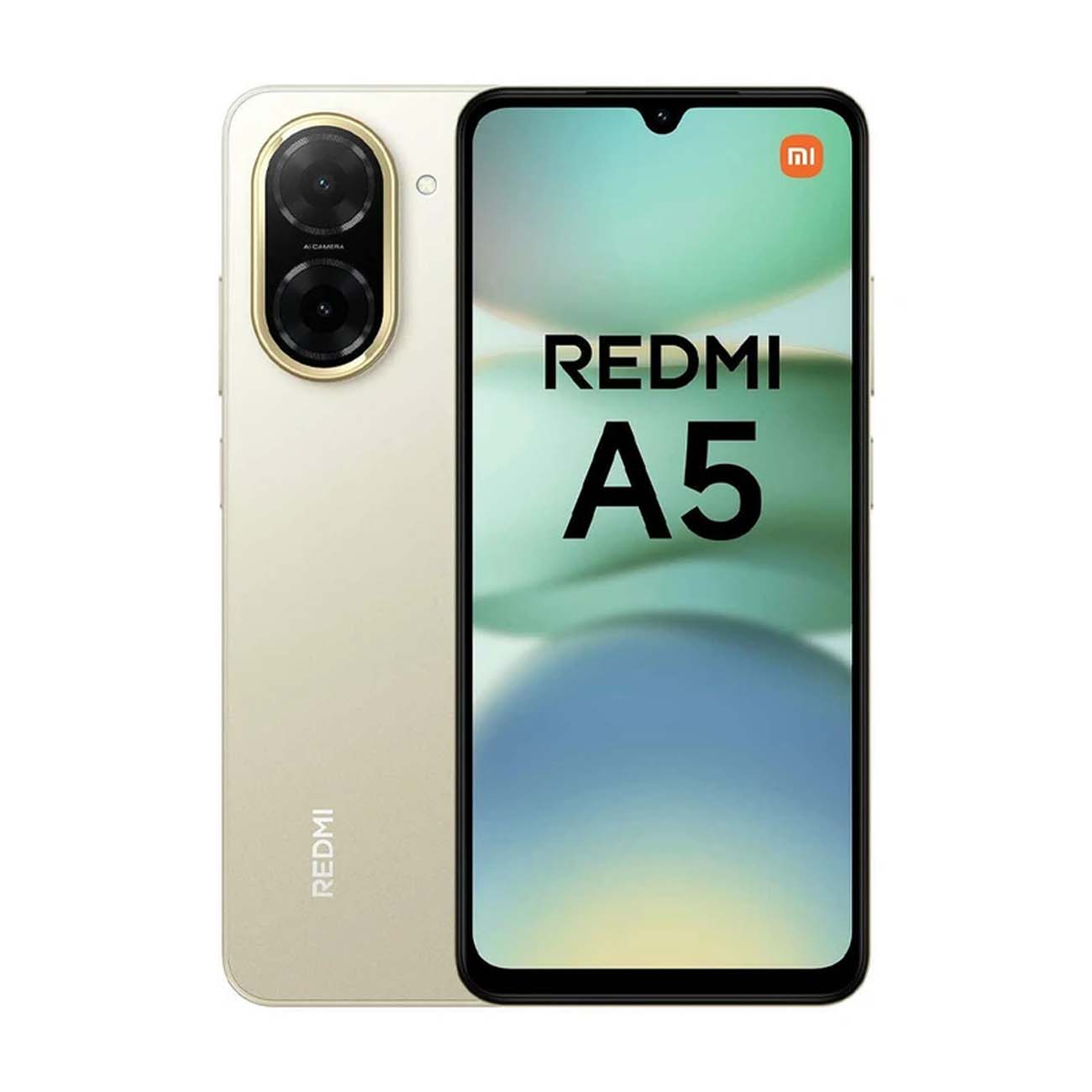 نمای روبه رو گوشی موبایل شیائومی طلایی Xiaomi Redmi A5 Dual SIM 128GB 4GB RAM Mobile Phone With Char