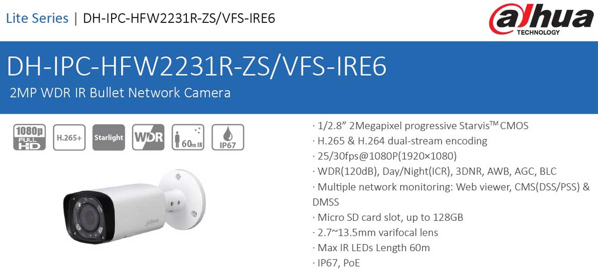 DH-IPC-HFW2231RP-VFS-IRE6 مشخصه های فنی دوربین مداربسته تحت شبکه داهوا مدل