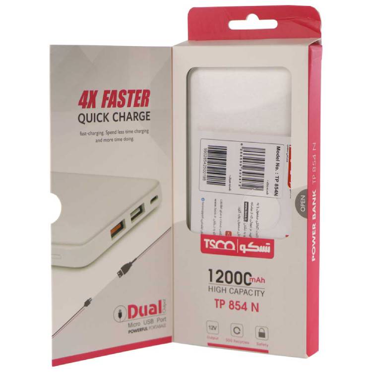 پاور بانک فست شارژ TSCO TP 854 N 12000mAh Power Bank-white