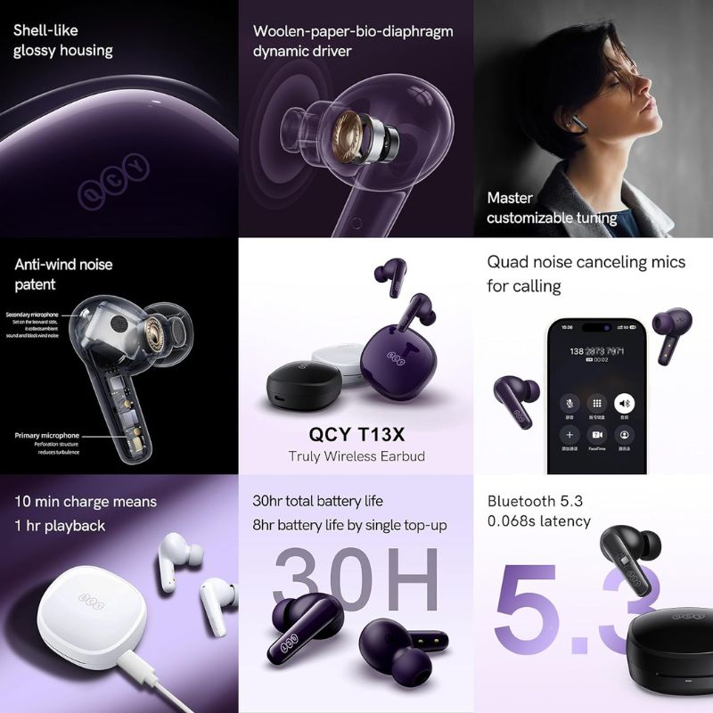 هدفون بلوتوثی کیو سی وای QCY T13X Bluetooth Headphone Black