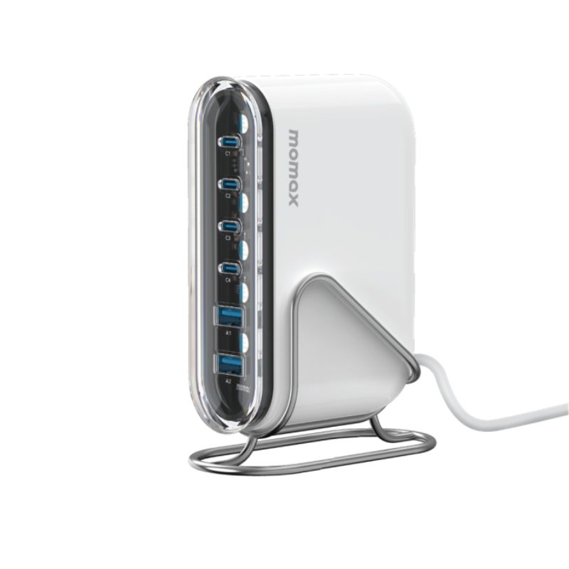 بهترین قیمت برای خرید شارژر رومیزی 6 پورت 120 وات مومکس Momax Flow+ GaN Tech 6 Ports UM55 Desktop Charger در نورنگار ☎️0217356