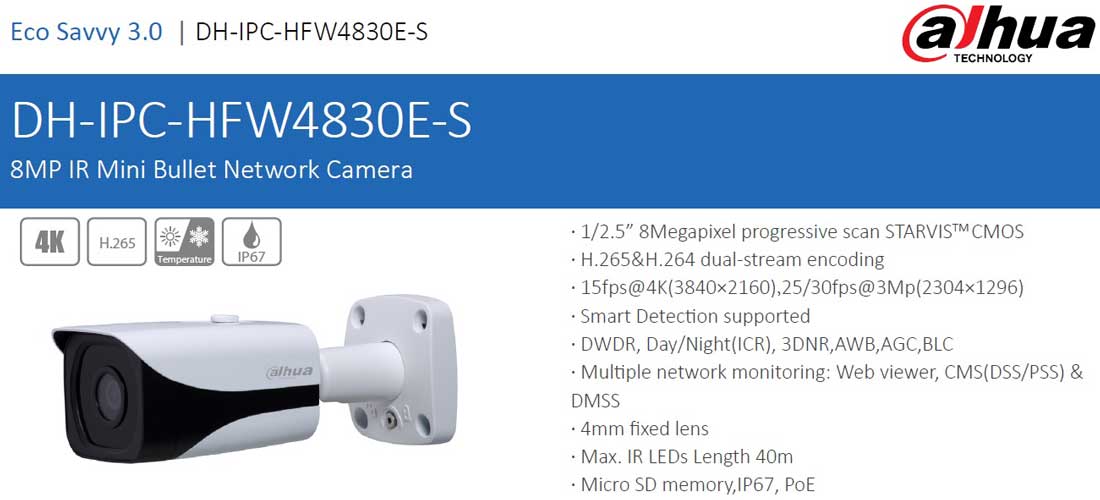مشخصات دوربین مداربسته تحت شبکه داهوا مدل 4830