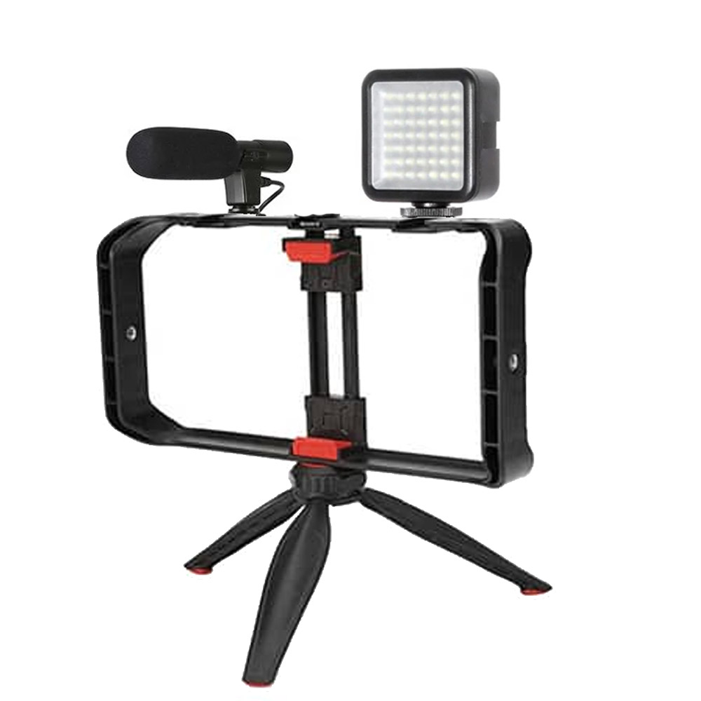 نگهدارنده موبایل (به همراه میکروفن نور و پایه) Vlogging kit